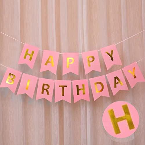 AMFIN® (6 inch) Happy Birthday Banner Bunting Flag - Pink - Image 1