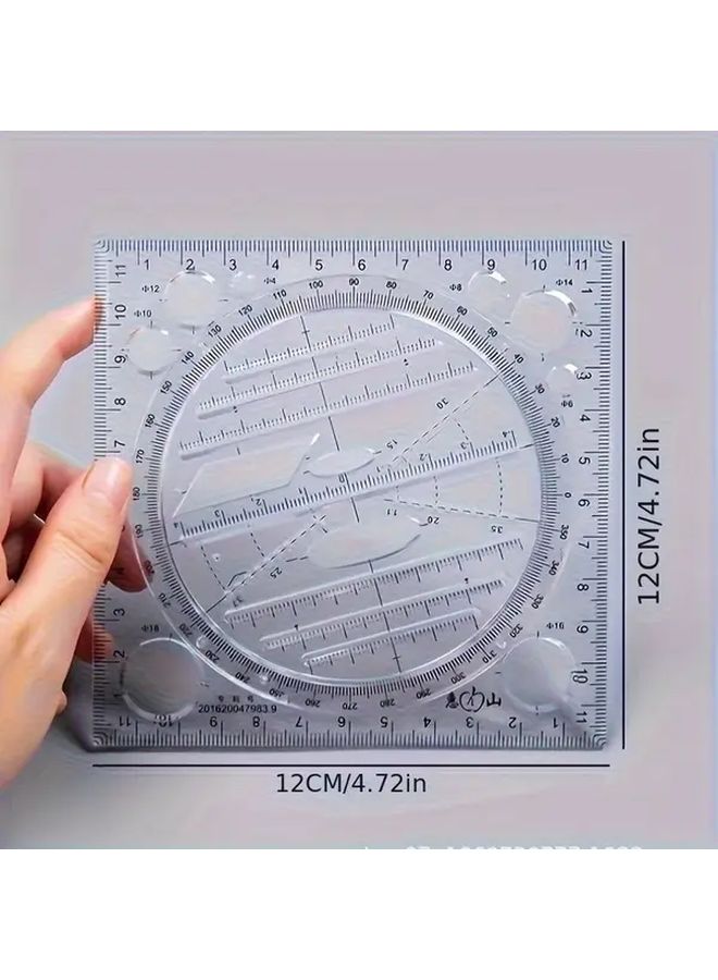 Blue Transparent Rotating Multifunctional Ruler with 360 Degree Base for Precision Measurement - Image 4