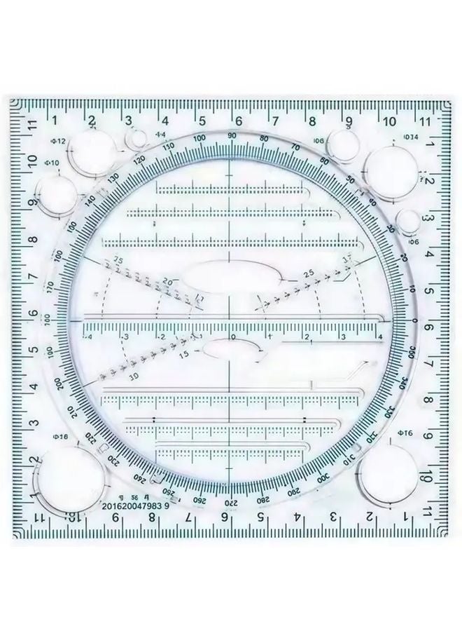 Blue Transparent Rotating Multifunctional Ruler with 360 Degree Base for Precision Measurement - Image 1