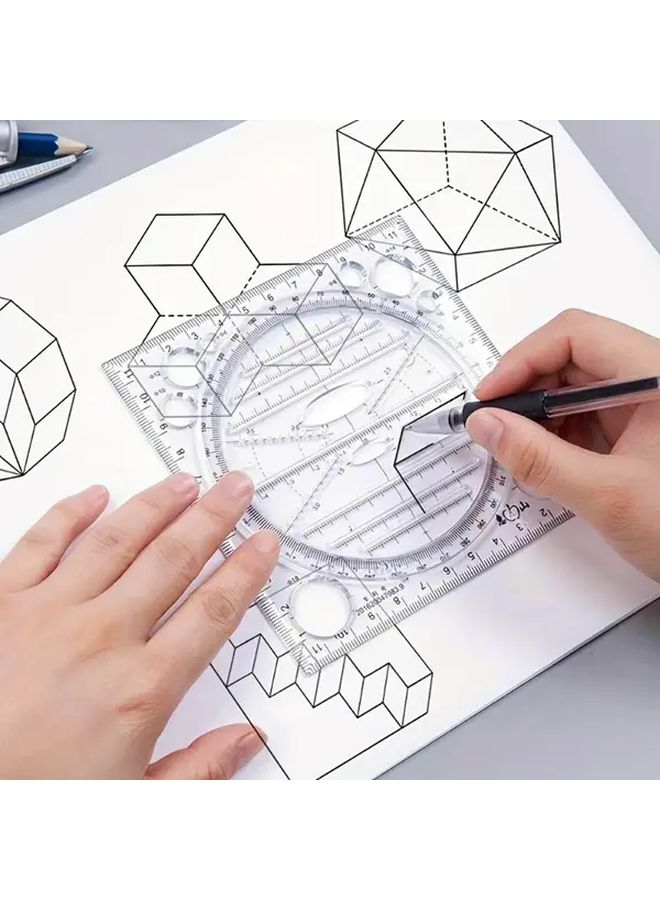 Blue Transparent Rotating Multifunctional Ruler with 360 Degree Base for Precision Measurement - Image 5