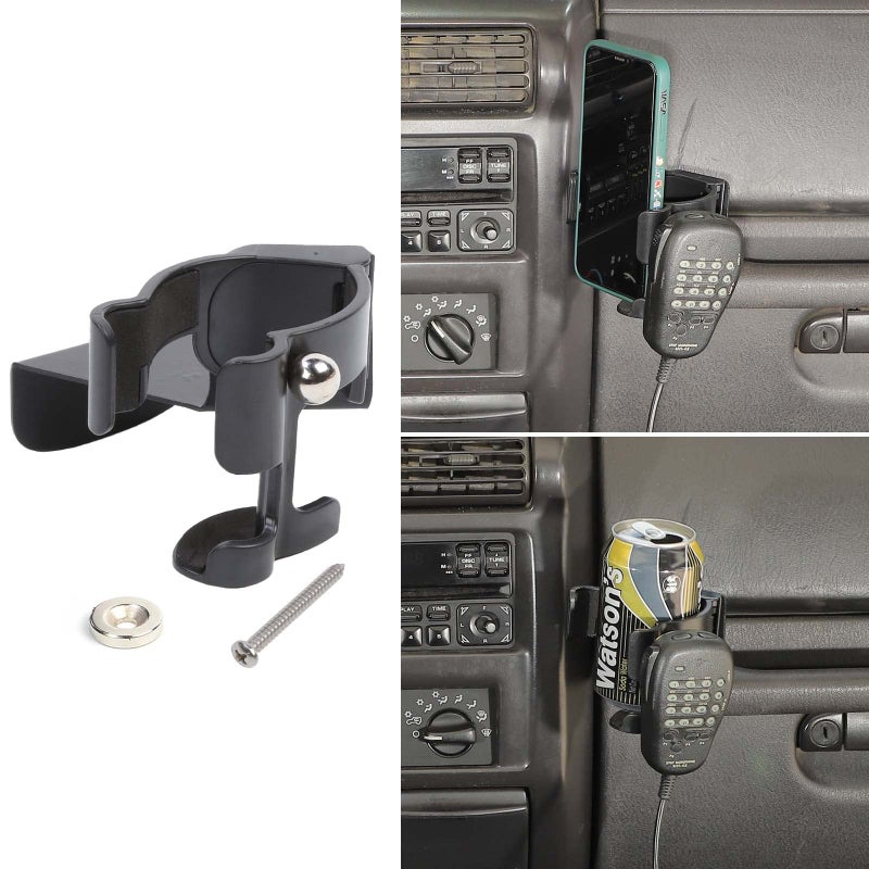Jimen for TJ Phone Holder Passenger Grab Bar Cellphone Mount Drink Cup Holder CB Mic Holder Compatible with Jeep Wrangler TJ 19972006