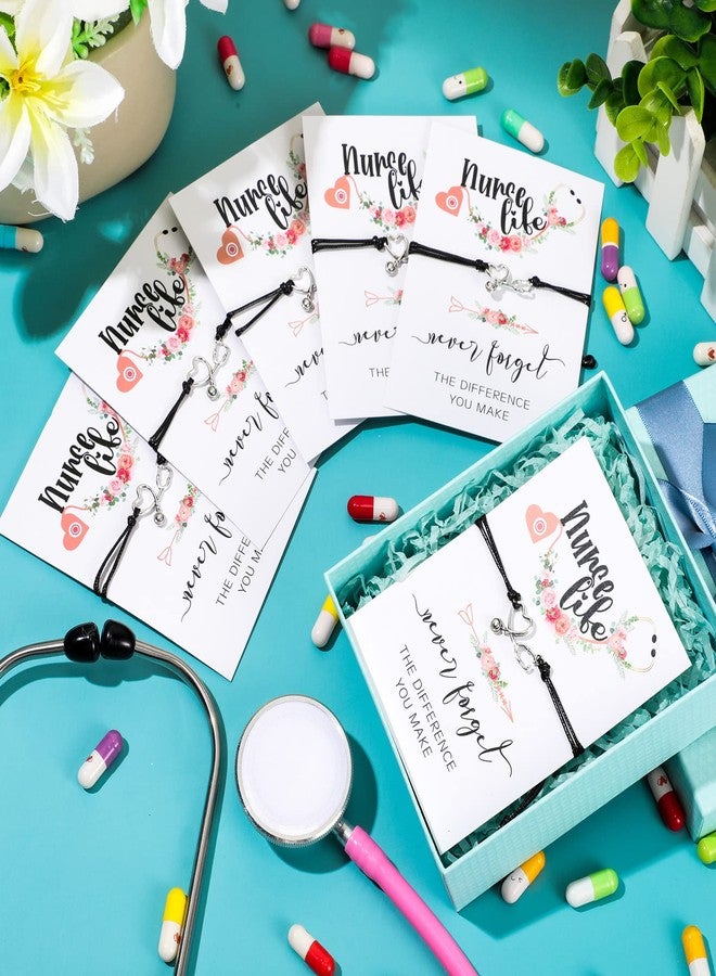 Yinkin 12 Pcs School Nurse Gifts Bulk Nurses Bracelets for Women with Blessing Card Nurse Week Day Party Favor Christmas Appreciation Graduation Gift (Stethoscope) - Image 2