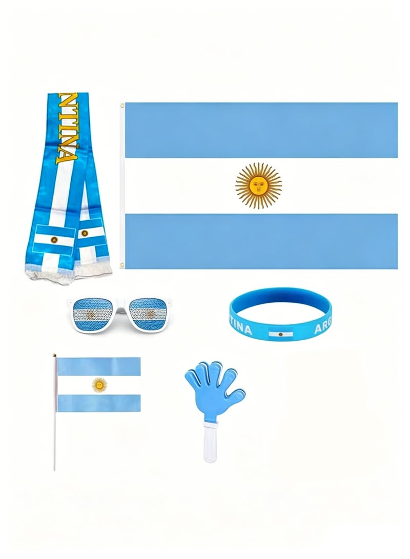 2026 World Cup Football Fan Decoration Set - Argentina National Football Team World Cup Fan Supplies, Wristband, Scarf, Glasses, Hand Flag, Hand Clapper Set, Fan Decoration Kit For Match Day Cheering Support Props Decorations, For Both Men and Women - Image 1