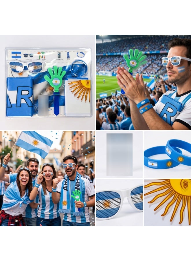 2026 World Cup Football Fan Decoration Set - Argentina National Football Team World Cup Fan Supplies, Wristband, Scarf, Glasses, Hand Flag, Hand Clapper Set, Fan Decoration Kit For Match Day Cheering Support Props Decorations, For Both Men and Women - Image 2