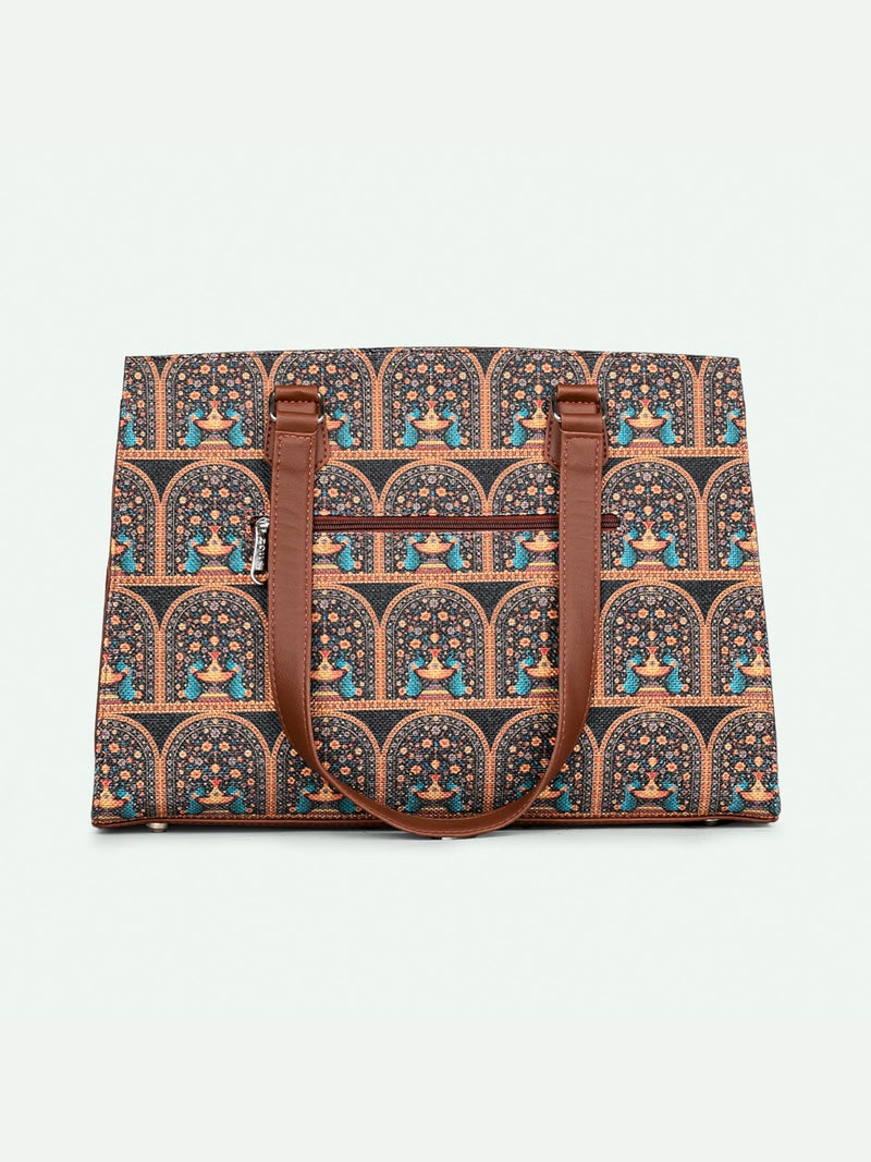 ZOUK Statement Business Bag | Stylish Handbag for Women Office Use | Tote Bags for Woman | Fits 14 Inch Laptop | Water-Resistant | Big Size | Aesthetic Purse | Royal Indian Peacock Motif - Image 5