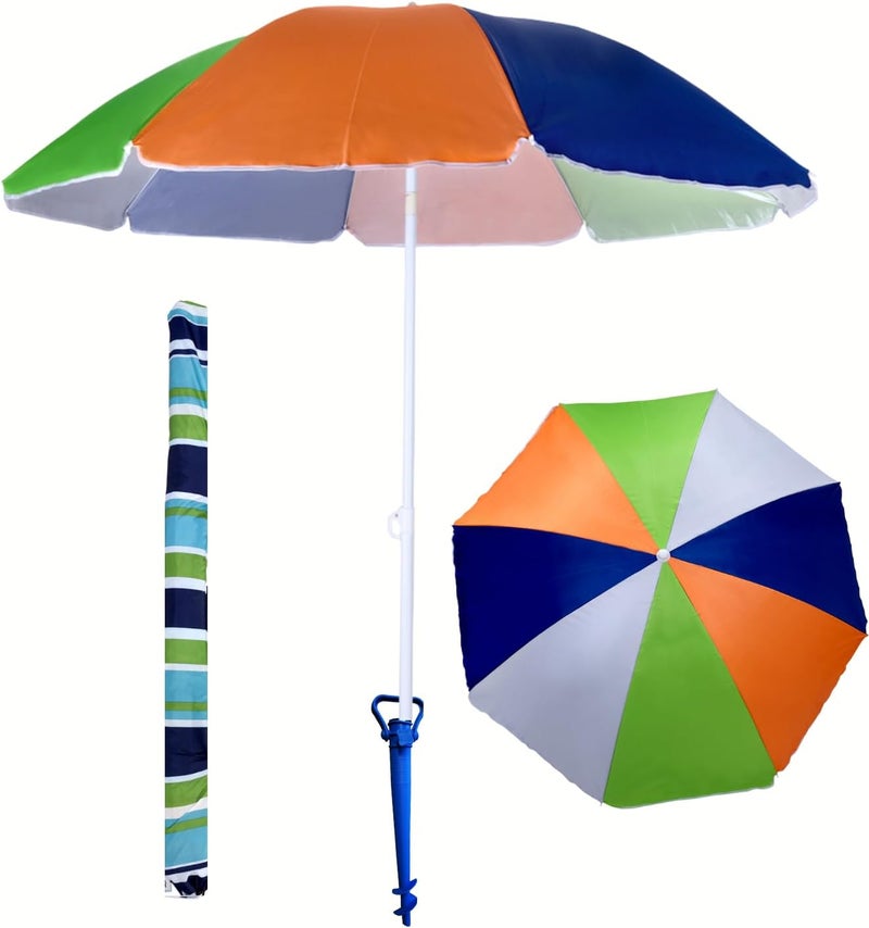 بروكامب مظلة شاطئ بروكامب للرمال - حماية من الأشعة فوق البنفسجية بنسبة 50+ | مظلة شاطئ خارجية مع مرساة رملية | آلية تعديل الارتفاع والإمالة | مقاومة للماء والرياح (2.4 متر / 240 سم) - Image 1