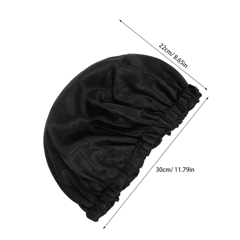 IMIKEYA Large Adjustable Waterproof Shower Cap for Women, Elastic Hair Bonnet for Bath and Sleeping, Black Extra Wide Fit Shampoo Cap for Long Hair - Image 2