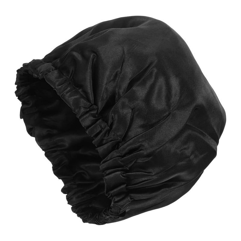IMIKEYA Large Adjustable Waterproof Shower Cap for Women, Elastic Hair Bonnet for Bath and Sleeping, Black Extra Wide Fit Shampoo Cap for Long Hair - Image 1