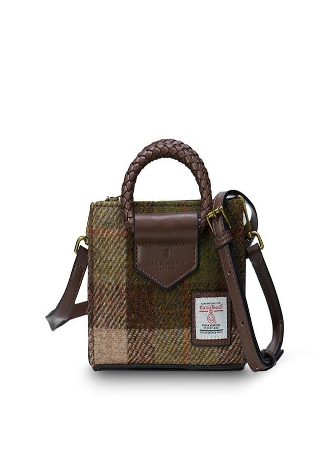 Islander The Mini Arran Tote with Detachable Strap Made of Harris Tweed & Microfibre Leather (Chestnut Tartan) - Image 1