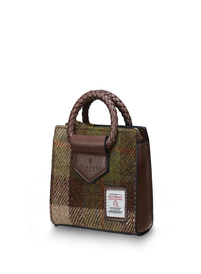 Islander The Mini Arran Tote with Detachable Strap Made of Harris Tweed & Microfibre Leather (Chestnut Tartan) - Image 4