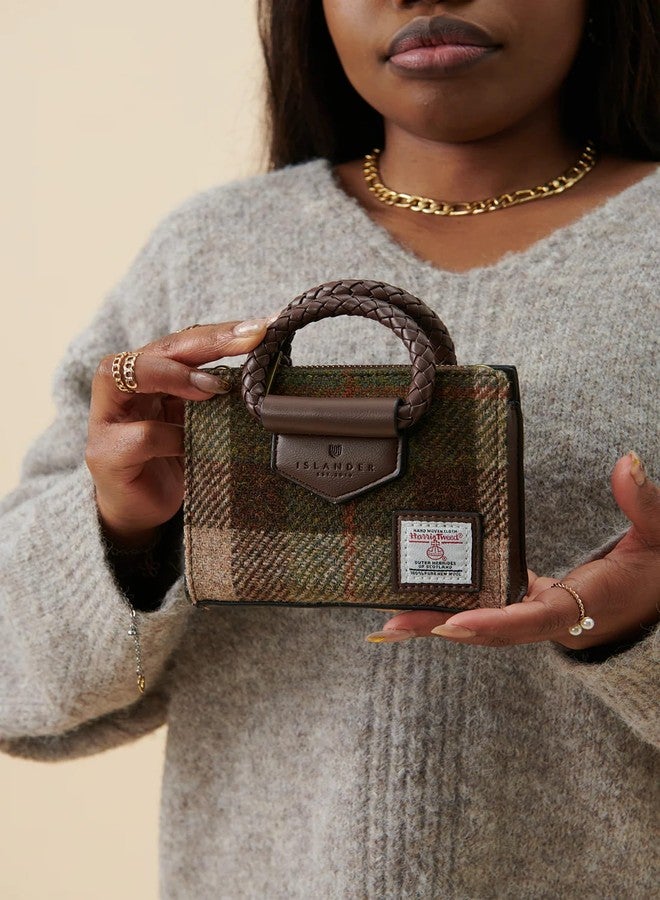 Islander The Mini Arran Tote with Detachable Strap Made of Harris Tweed & Microfibre Leather (Chestnut Tartan) - Image 3