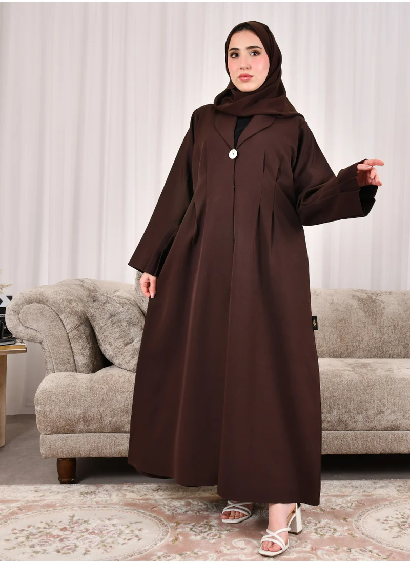 HAWRAA ABAYA Dark brown formal blazer abaya with pleats at the back and buttoned sleeves