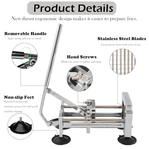 Coosoromas French Fry Cutter,Stainless Steel Potato Slicer,Professional Heavy Duty Potato Cutter,with 1/2-inch and 3/8-inch Blades for Potatoes,Carrots,Cucumbers,Onions - Image 2