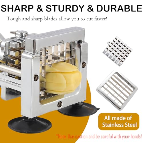 Coosoromas French Fry Cutter,Stainless Steel Potato Slicer,Professional Heavy Duty Potato Cutter,with 1/2-inch and 3/8-inch Blades for Potatoes,Carrots,Cucumbers,Onions - Image 5