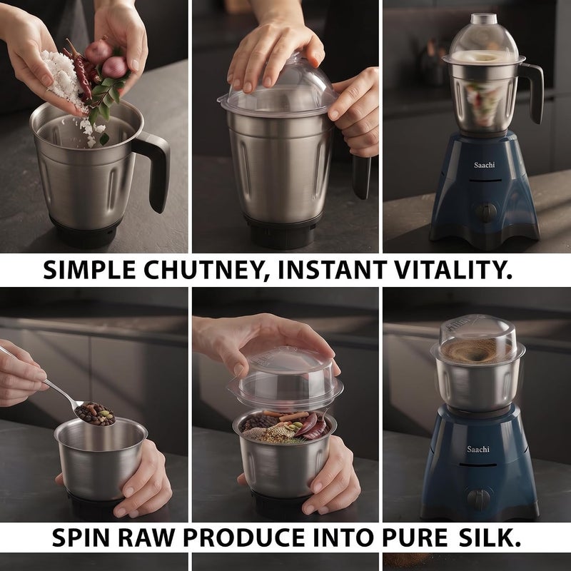 Saachi 2-in-1 Blender Grinder NL-BL-4420, Stainless Steel Jars with Dome Lids, Heavy-Duty Motor, 3-Speed Control with Pulse, for Dry & Wet Blending, Made in India 550 W NL-BL-4420-BL Blue - Image 3
