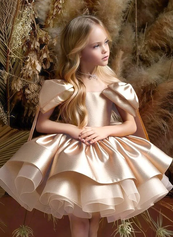Take Two Girls Off Shoulder Bow Sleeve Dress