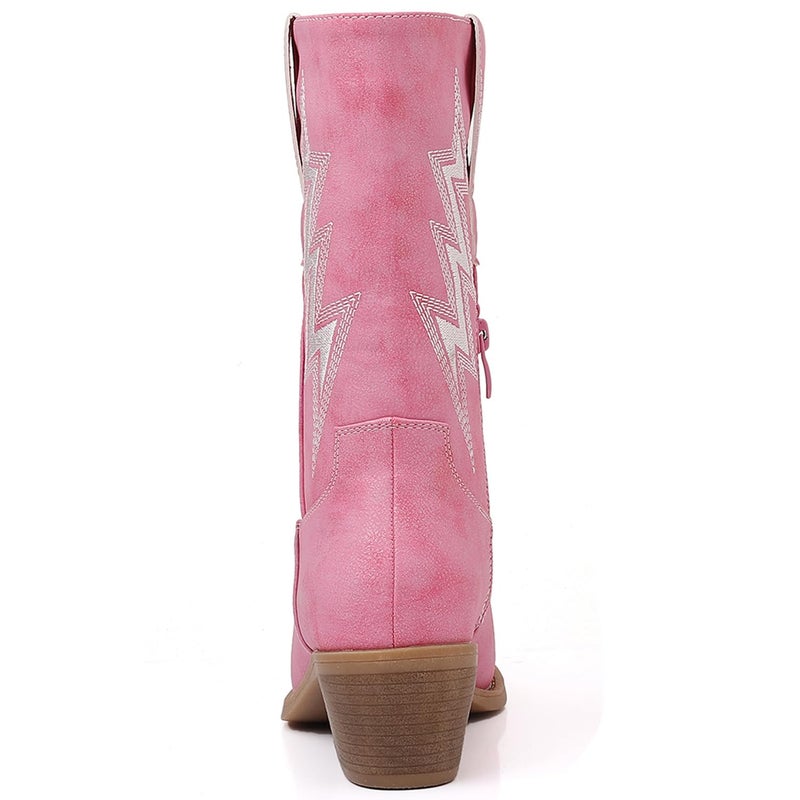 GLOBALWIN Women's Pink Cowboy Boots Western Mid Calf Disco Cowgirl Boots For Women Chunky Low Heel 8M - Image 5