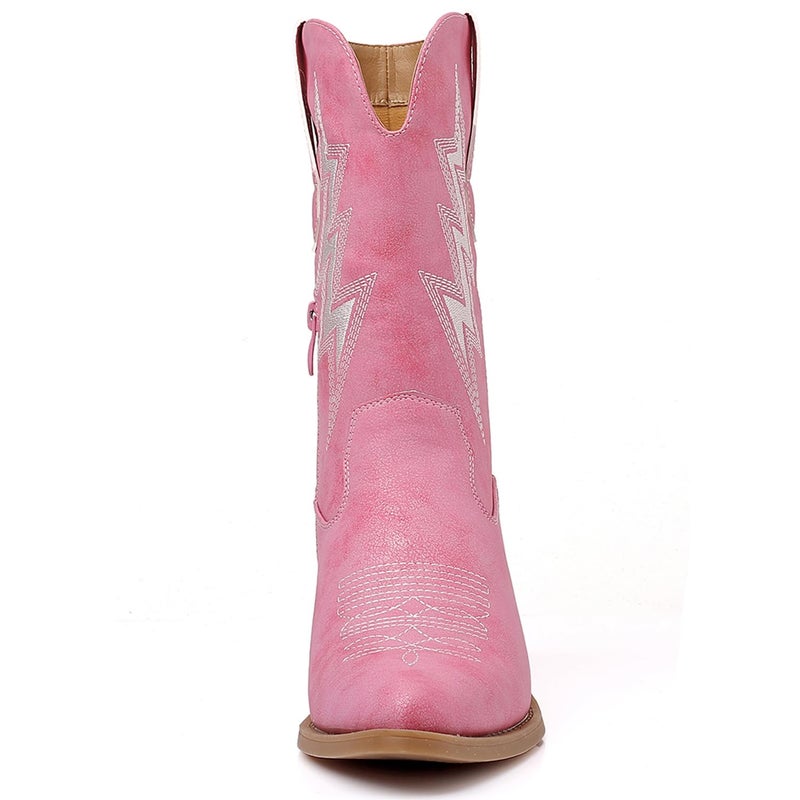 GLOBALWIN Women's Pink Cowboy Boots Western Mid Calf Disco Cowgirl Boots For Women Chunky Low Heel 8M - Image 4