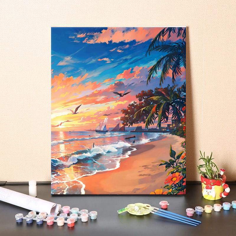 Diy Digital Oil Painting Dropshipping Independent Station Export Sunset Beach Aesthetic New Style - Image 4