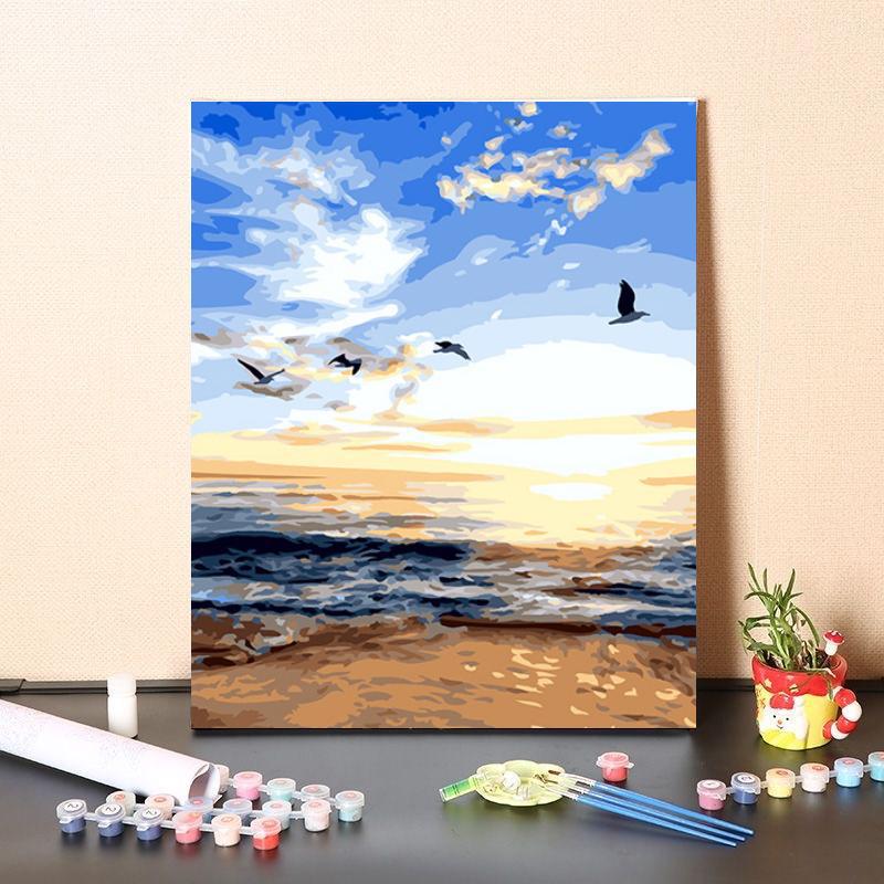 Diy Digital Oil Painting Dropshipping Independent Station Export Sunset Beach Aesthetic New Style - Image 1