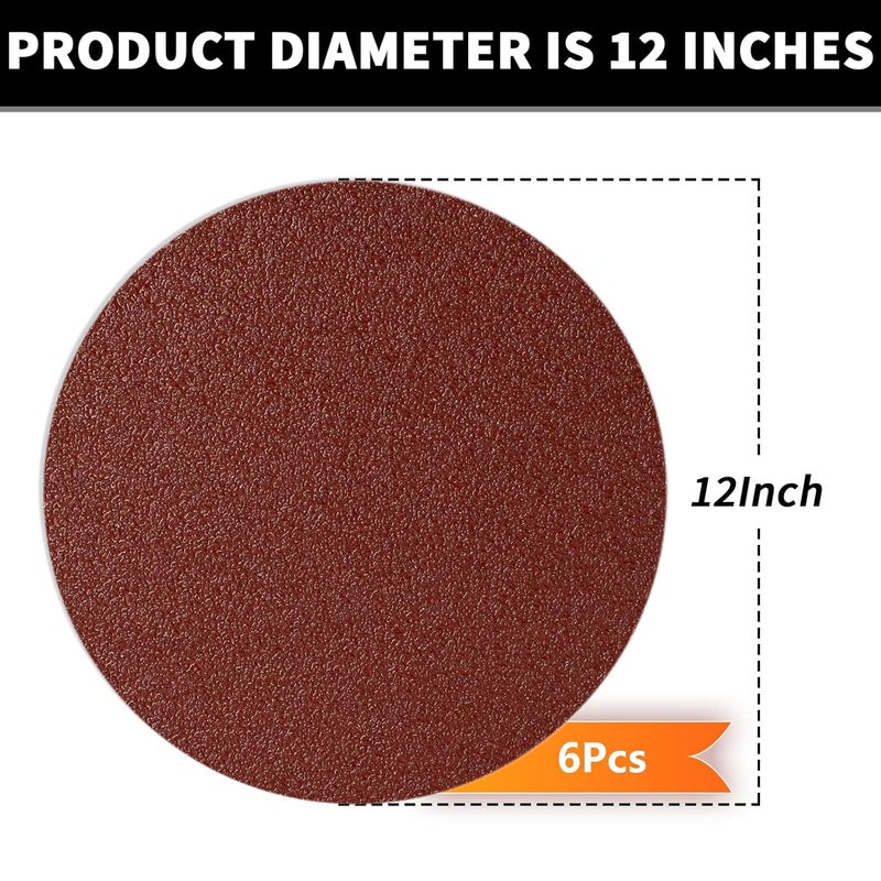 Leopard Twin -60 Grit 12 inches PSA Self Adhesive Stickyback Sanding Discs.Premium Industrial Aluminum Oxide Psa Stick-On Sanding Discs for Stationary Sanders (6 Pack) , 300MM - Image 2