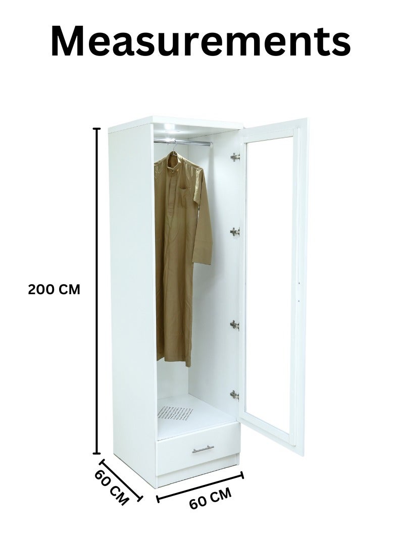 AFT Modern Bakhoor Wardrobe with LED Lighting, Perforated Base, and Fragrance Ventilation System.  Modern Bakhoor Wardrobe is ideal for those who appreciate the traditional practice of using bakhoor while maintaining a contemporary, organized living space. Whether you’re looking to enhance your room’s aesthetic or enjoy the practical benefits of scent-infused clothing, this wardrobe is the perfect blend of style, functionality, and luxury. White (Arfan) - Image 3