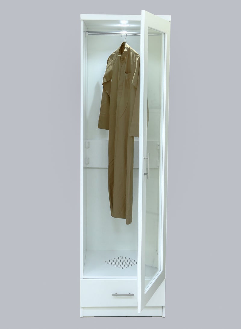 AFT Modern Bakhoor Wardrobe with LED Lighting, Perforated Base, and Fragrance Ventilation System.  Modern Bakhoor Wardrobe is ideal for those who appreciate the traditional practice of using bakhoor while maintaining a contemporary, organized living space. Whether you’re looking to enhance your room’s aesthetic or enjoy the practical benefits of scent-infused clothing, this wardrobe is the perfect blend of style, functionality, and luxury. White (Arfan) - Image 5