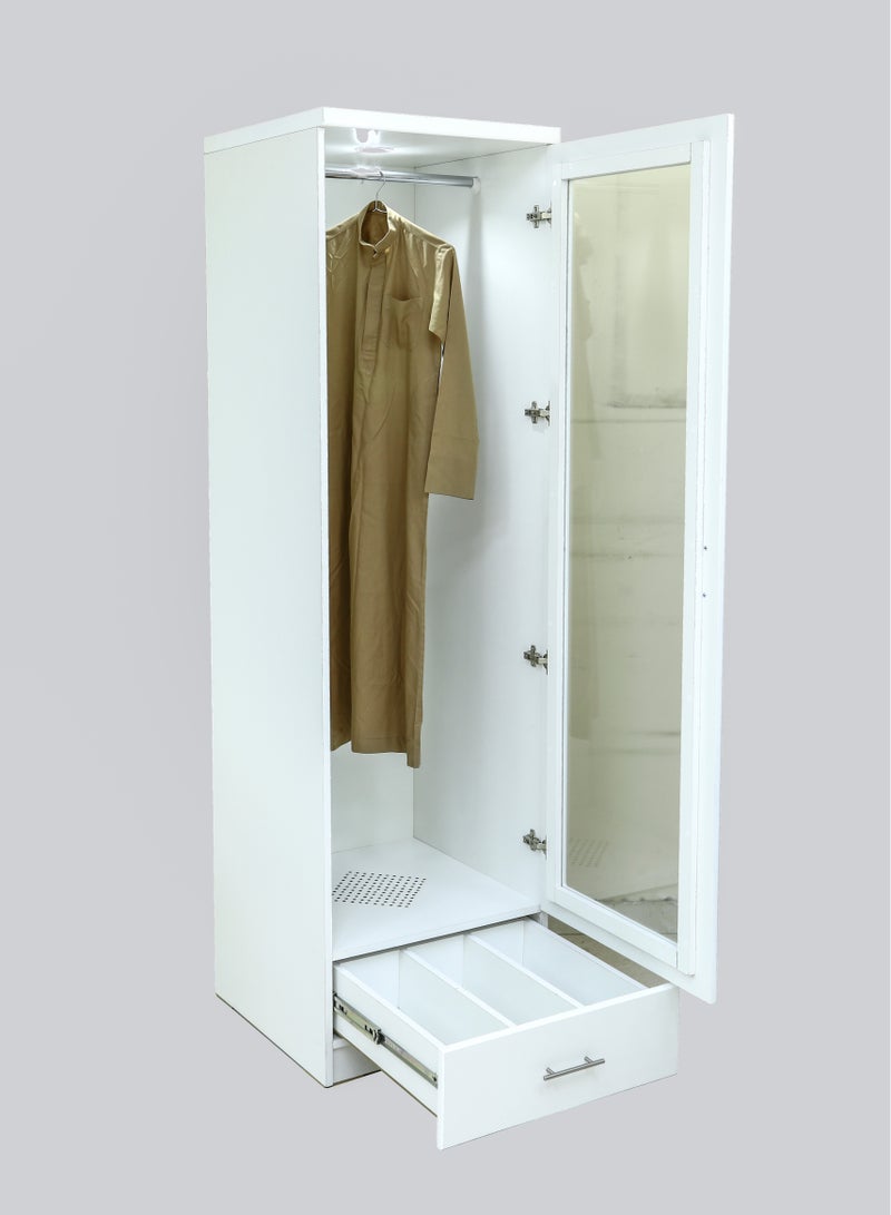 AFT Modern Bakhoor Wardrobe with LED Lighting, Perforated Base, and Fragrance Ventilation System.  Modern Bakhoor Wardrobe is ideal for those who appreciate the traditional practice of using bakhoor while maintaining a contemporary, organized living space. Whether you’re looking to enhance your room’s aesthetic or enjoy the practical benefits of scent-infused clothing, this wardrobe is the perfect blend of style, functionality, and luxury. White (Arfan) - Image 4