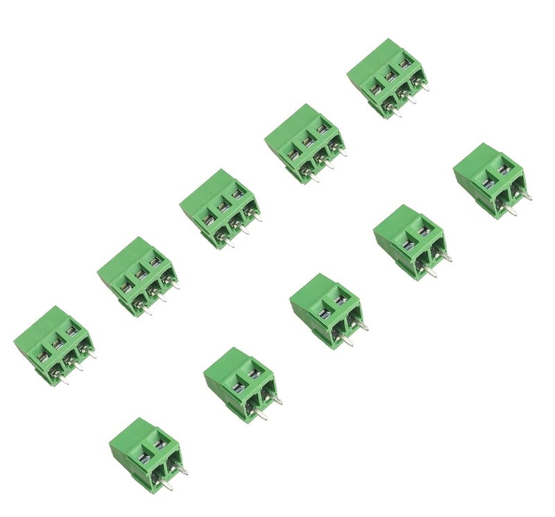 AVS COMPONENTS موصل سلك كتلة طرفية 2 دبوس 3 دبوس لون أخضر مجموعة تركيب على لوحة الدائرة مكونة من 10 قطع (5 قطع 2 دبوس + 5 قطع 3 دبوس) - Image 1