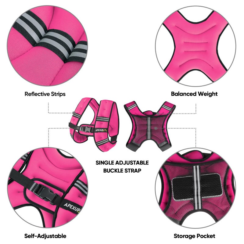 APEXUP 5lbs Weighted Vest Men Women, Weight Vest for Women Workout Equipment for Strength Training Running (Pink) - Image 4