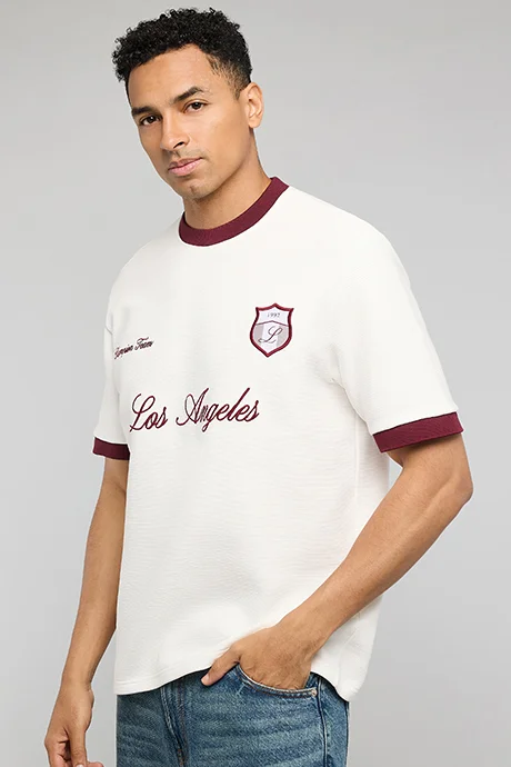 أر أند بي Printed T-Shirt with Crew Neck and Short Sleeves