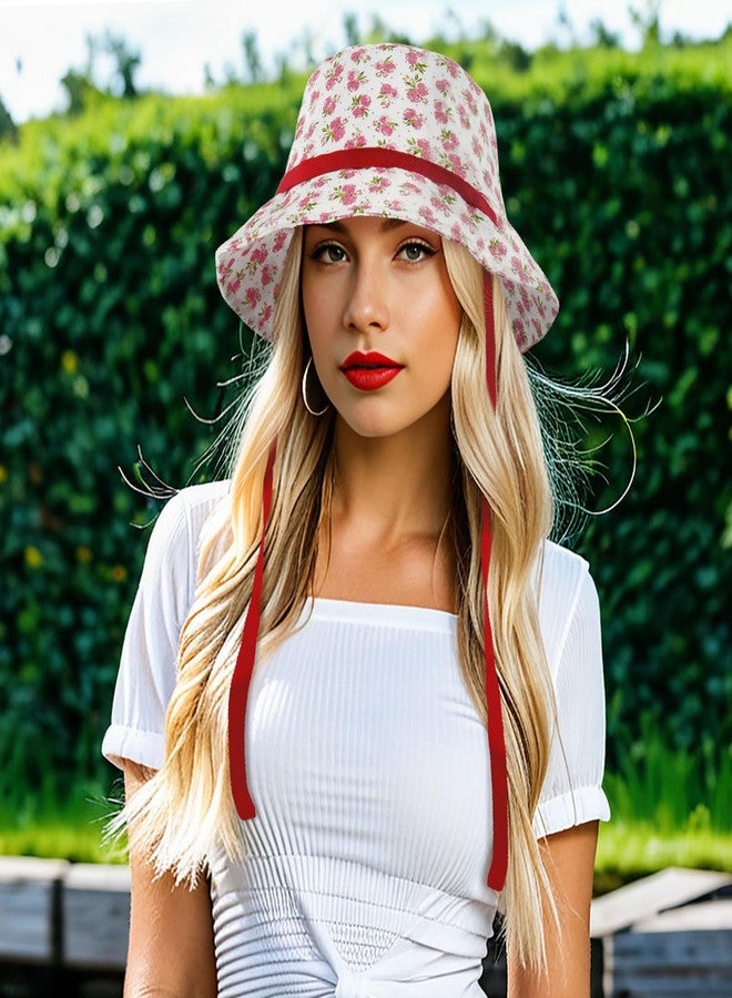 DOCILA Bucket Hats for Women Trendy Print Reversible Bucket Hat Packable All Season Fisherman Sun Caps, Whitepink, One size - Image 4
