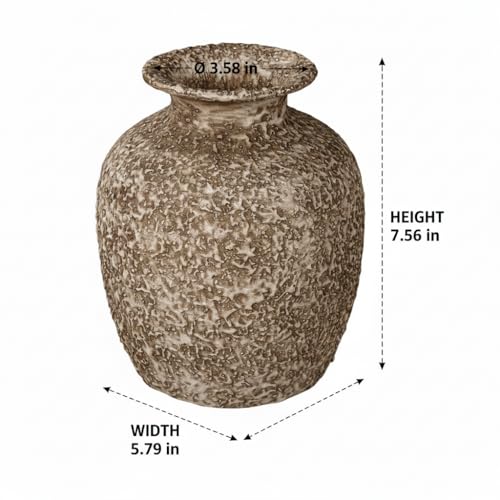 Wancetang Brown Ceramic Vase - 7 Inch Rustic Textured Vase for Flower, Terracotta Farmhouse Vases for Home Decor, Coffee Table, Artificial Branches, Night Stand Decor - Image 2