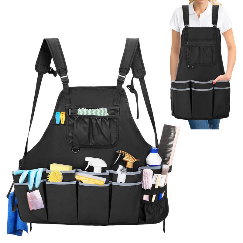 HODRANT Large Cleaning Apron with Dual Shoulder Straps House Cleaning Apron with Multiple Pockets for Housekeeping Work Supplies Waterresistant Cleaning Caddy Apron for Women  Men Apron Only