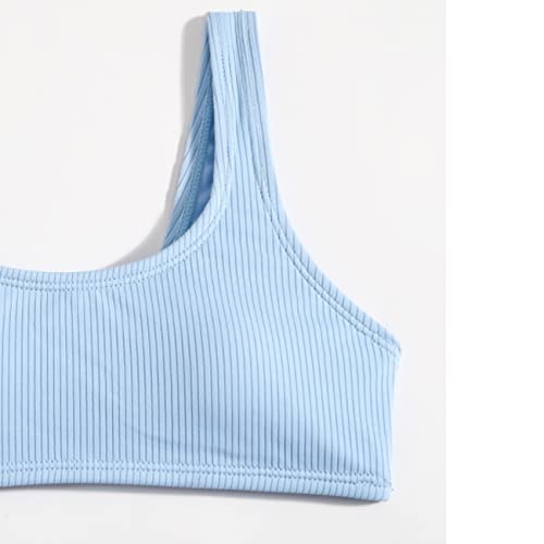 MIENOE Teen Girls' Swimsuits Two-Piece Swimsuit Sport Wrap Around Bikini Swimsuit Solid Color Bikini Sete Kids Sky Blue Fashion Swimsuit (Size 12-13Years) - Image 3