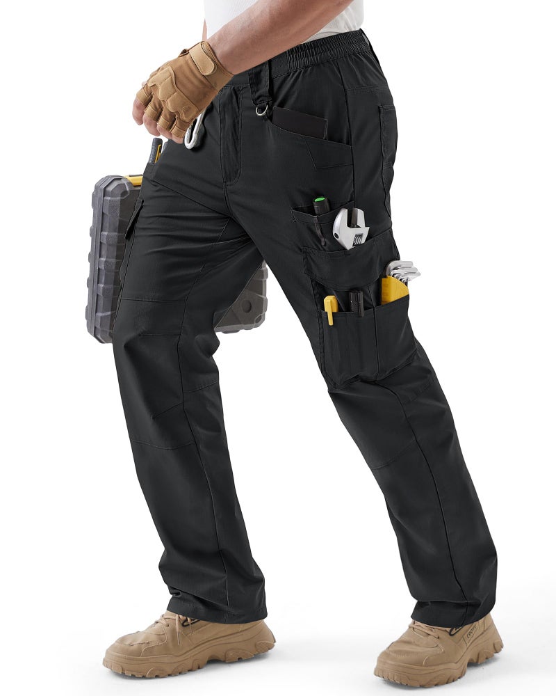 IGOLUMON Men's Stretch Tactical Pants,Ripstop Cargo Pants with 11 Pockets, Lightweight Outdoor EDC Work Hiking Pants Black - Image 1