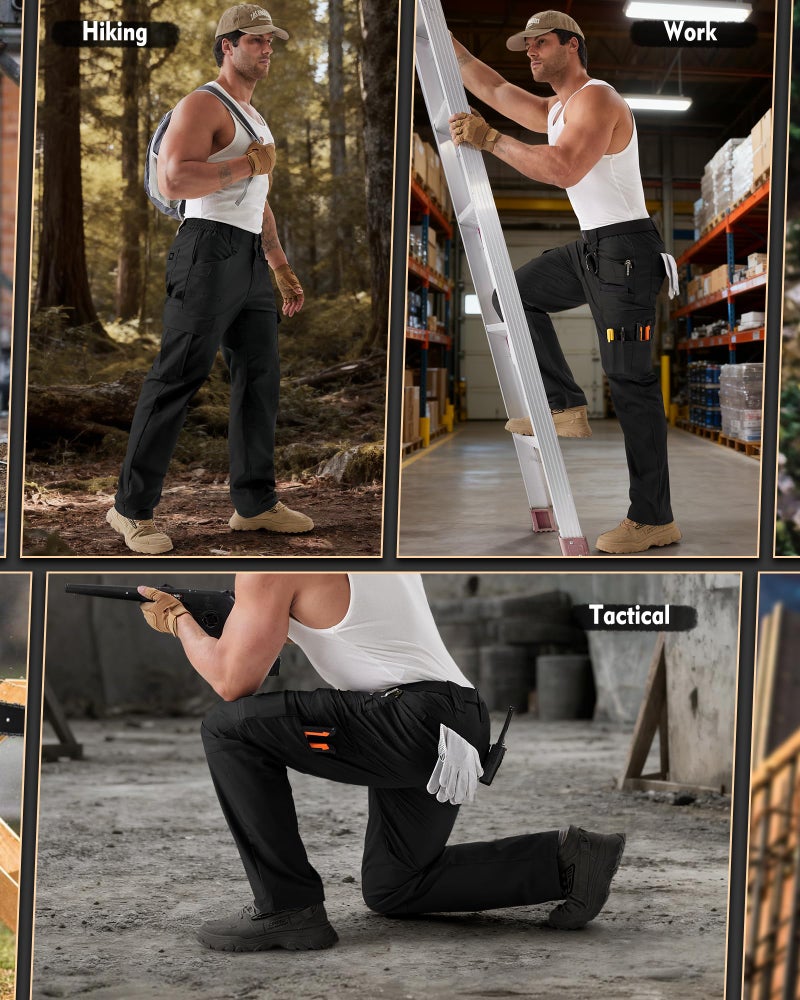 IGOLUMON Men's Stretch Tactical Pants,Ripstop Cargo Pants with 11 Pockets, Lightweight Outdoor EDC Work Hiking Pants Black - Image 2