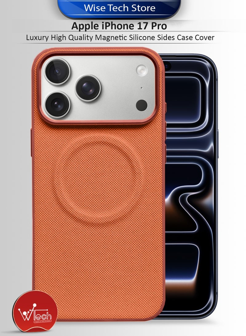 Wtech Apple iPhone 17 Pro 5G 2025 Luxury High Quality Magnetic Silicone Sides Case Cover (MCRPSN) - Orange - Image 1