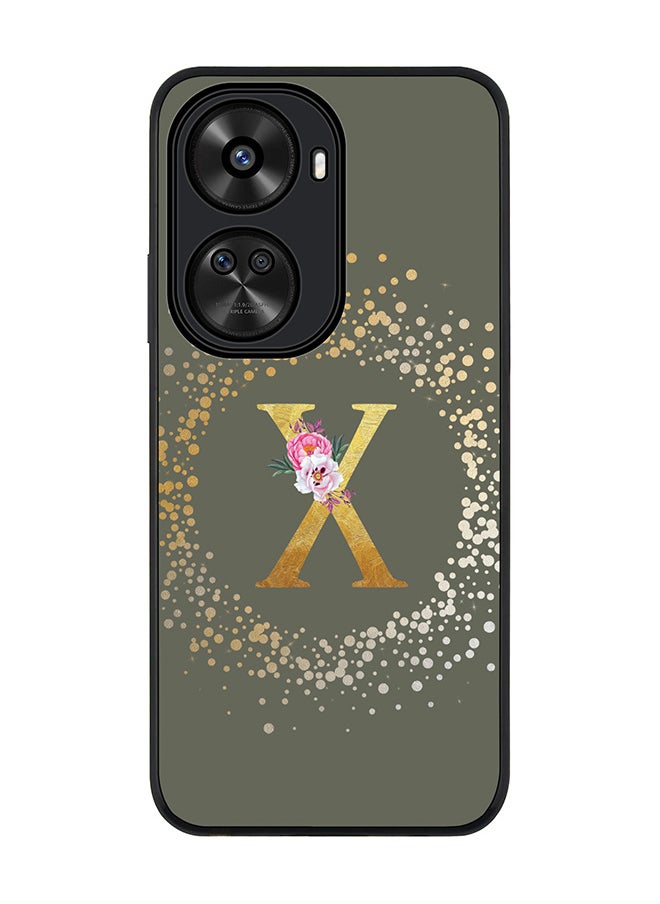 Stylizedd Rugged Black edge case for Huawei nova 12 SE / Huawei nova 11 SE 4G,Slim fit Custom Monogram Initial Letter Floral Pattern Alphabet - X (Olive Green)  - Image 1