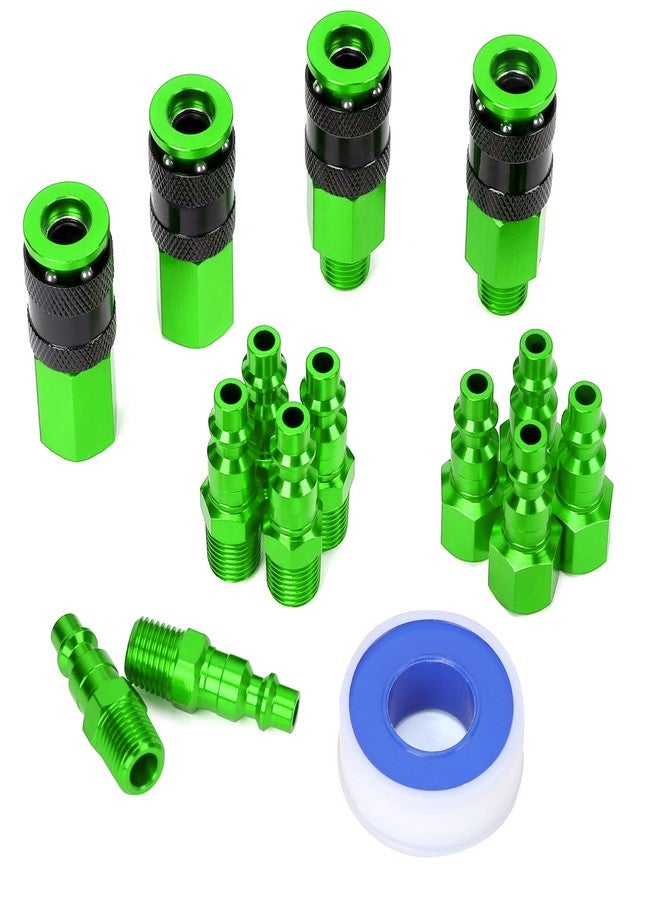 FYPower 15 Pieces 1/4" NPT Aluminum Air Coupler and Plug Kit, Quick Connect Air Fittings, Industrial Quick Connector Set (Green) - Image 1