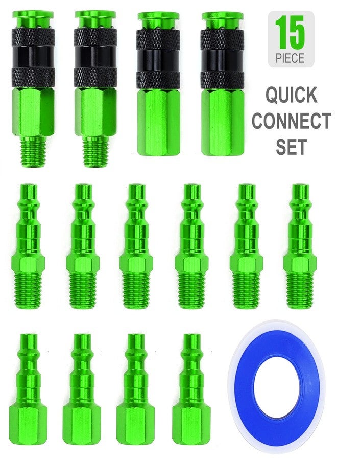FYPower 15 Pieces 1/4" NPT Aluminum Air Coupler and Plug Kit, Quick Connect Air Fittings, Industrial Quick Connector Set (Green) - Image 2