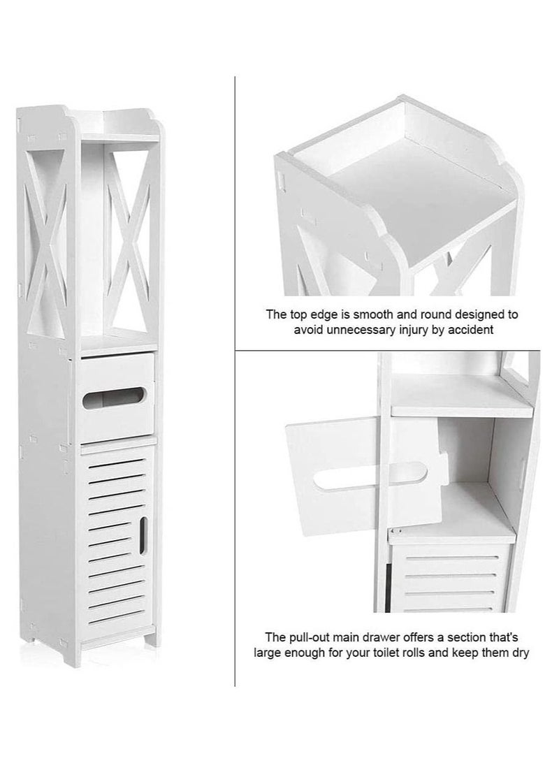 DubaiGallery Bathroom Storage Floor Cabinet，4- Tier Toilet Corner Floor Rack Chest with Doors, Narrow Slim Bathroom Organizer Shelves with Removable Garbage Can for Toilet Paper Holder - Image 5