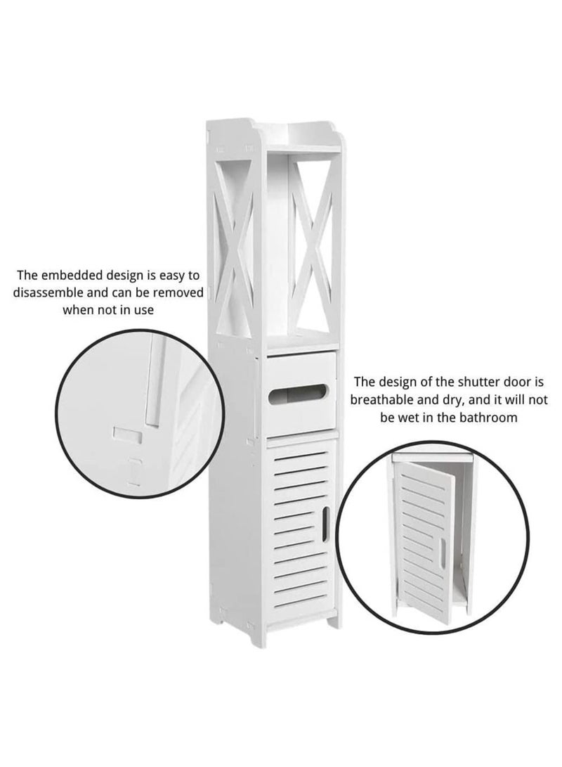 DubaiGallery Bathroom Storage Floor Cabinet，4- Tier Toilet Corner Floor Rack Chest with Doors, Narrow Slim Bathroom Organizer Shelves with Removable Garbage Can for Toilet Paper Holder - Image 4