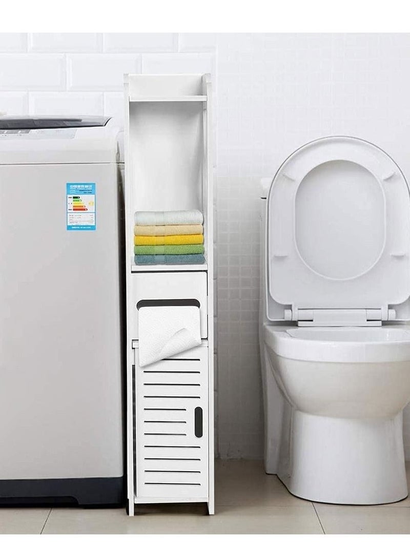 DubaiGallery Bathroom Storage Floor Cabinet，4- Tier Toilet Corner Floor Rack Chest with Doors, Narrow Slim Bathroom Organizer Shelves with Removable Garbage Can for Toilet Paper Holder - Image 3