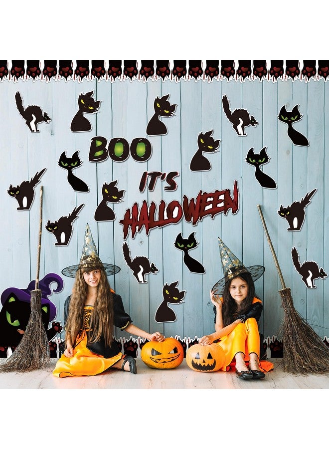BeYumi Halloween Cat Bulletin Board - 69Pcs Halloween Black Cat Bulletin Board Set Halloween Horror Cat Scratch Cutout And Border Trim Halloween School Classroom Chalkboard Wall Decoration Supplies - Image 5