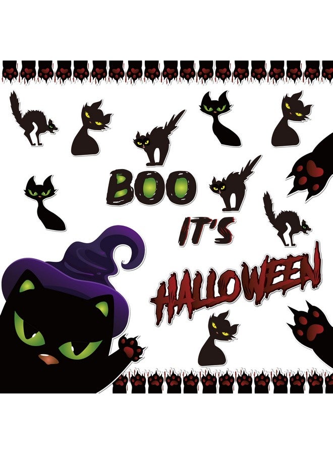BeYumi Halloween Cat Bulletin Board - 69Pcs Halloween Black Cat Bulletin Board Set Halloween Horror Cat Scratch Cutout And Border Trim Halloween School Classroom Chalkboard Wall Decoration Supplies - Image 1