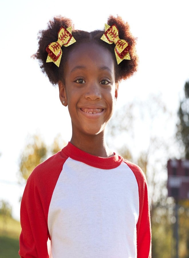 Miroksh 2pc Glitter Softball Hair Bows 4" Sparkling Yellow Red Sequins Alligator Clips for Toddler Teens Baby Girls Cheerleader Fans Game Day Party Dress Decor Accessory Gift - Image 3