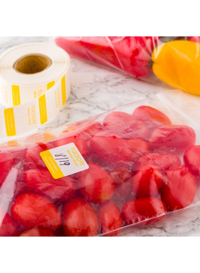Restaurantware RW Smart 1 Inch x 1 Inch Food Rotation Labels, 500 Dissolvable Food Safety Labels - Premium Trilingual, Yellow Paper Day Of The Week Labels, For Food Storage Or Prep, Tuesday - Image 3