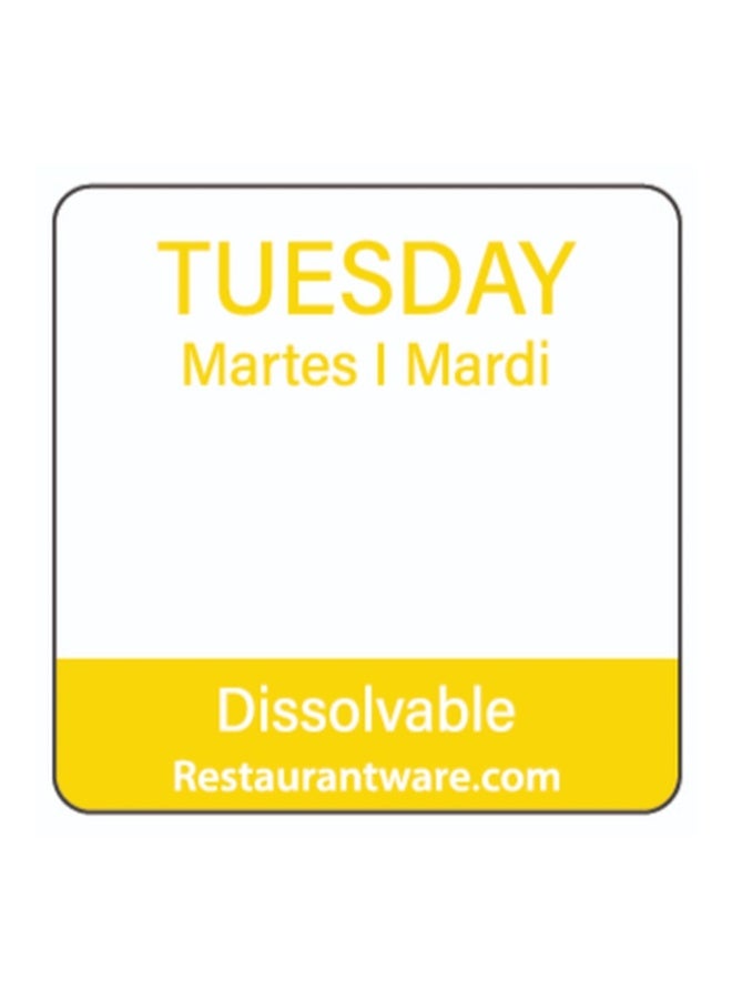 Restaurantware RW Smart 1 Inch x 1 Inch Food Rotation Labels, 500 Dissolvable Food Safety Labels - Premium Trilingual, Yellow Paper Day Of The Week Labels, For Food Storage Or Prep, Tuesday - Image 2