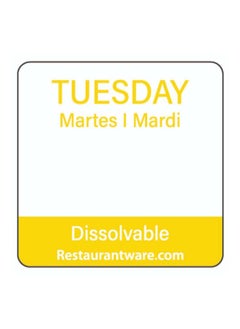 Restaurantware Restaurantware-RW Smart 1 Inch x 1 Inch Food Rotation Labels, 500 Dissolvable Food Safety Labels - Premium Trilingual, Yellow Paper Day Of The Week Labels, For Food Storage Or Prep, Tuesday  - Image 4